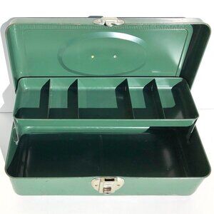 Union Utility Chest Fishing Tackle Tool Box Green Metal 2-Tier Tray USA 8007